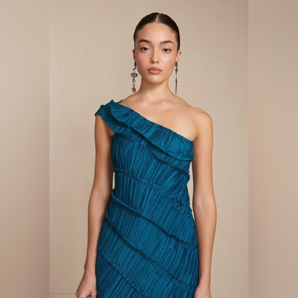 New! Cult Gaia Livia One Shoulder Asymmetric Gown in Deep Teal Seamoss 🌊🐚 XS - Picture 5 of 16